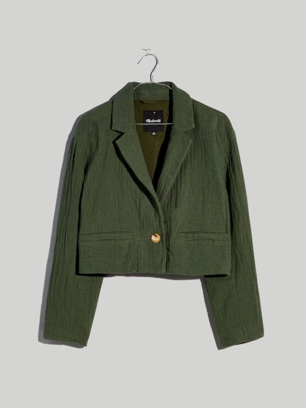 Madewell The Drop-Shoulder Crop Blazer Jacket Cotton-Linen Foraged Green S - Picture 5 of 13